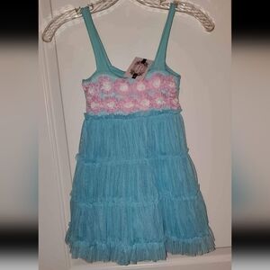 OP Blue Dress with Pink Floral Accents